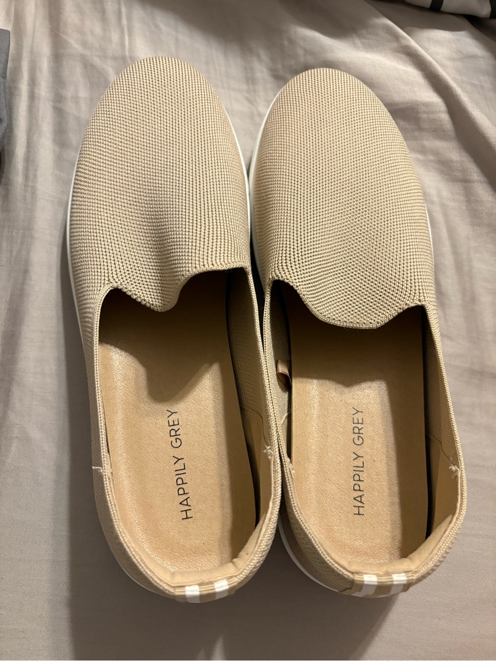 Happily Grey Women's Slip-On Sneakers in Beige